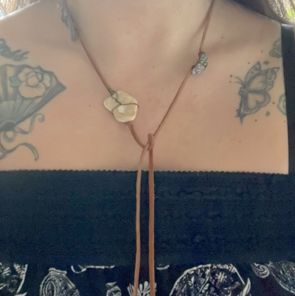 Handmade "Shells & Stones Won't Break My Bones" Leather Boho Lariat Necklace NEW - Picture 4 of 5